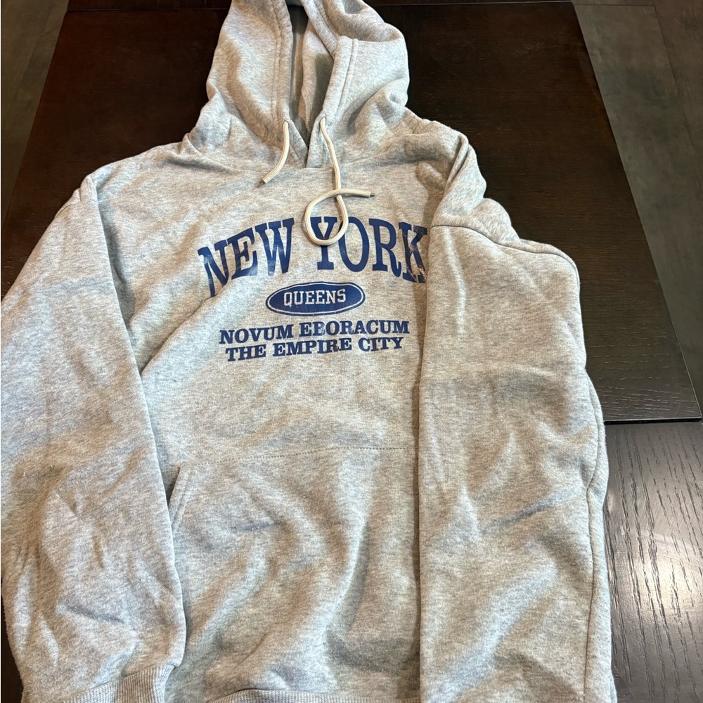 SHEIN Gray and Blue New York Pullover Hoodie